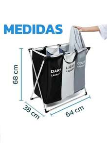 Multifunctional Foldable Laundry Basket With 3 Compartments - 彩色 - 查看 3