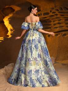 Faeriesty Đầm dự tiệc dáng chữ A tay ngắn trễ vai thanh lịch dành cho nữ, hoàn hảo cho nhiều dịp trang trọng: các sự kiện lớn, tiệc tối trang trọng, dạ hội từ thiện, đám cưới và lễ trao giải. - Màu vàng - Xem 3