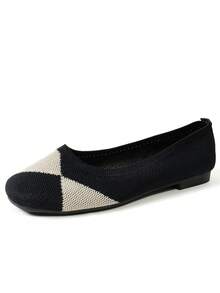 Quadratische Zehenspitzen Damenschuhe, gestrickte lässige atmungsaktive Ballett-Schuhe, bequeme Slip-On Loafer, geeignet für Sommer, Frühling, Lässig Wear, Boho-Stil, Schwarz, Weiß, Beige, Hellblau, vielseitige Flache Schuhe, Große Größen, Mesh Lässig Walkingschuhe, einfarbige lässige Schlupfschuhe - Dunkelbeige - Übersicht 5