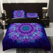 3pcs Bohemian Mandala Print Bedding Set, Symbolizing Filtering Nightmares And Retaining Pleasant Dreams, 100% Polyester Breathable Bedding, With Zipper Closure, Machine Washable, Digital Printed Duvet Cover And 2 Pillowcases, Suitable For Bedroom And Dorm Decor - 1 Duvet Cover + 2 Pillowcases (Filling Not Included) - Purple - View 5