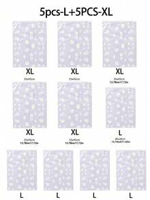 PEVA材质衣物收纳袋，小雏菊印花旅行收纳袋，透明PVC衣物分类袋，防水拉链内衣收纳袋，日常小雏菊图案家居衣物收纳盒，磨砂透明收纳袋，运输包装袋，可用于包装T恤、衬衫、鞋子、文件、衣物等，可重复使用的磨砂自封袋，节省空间的旅行收纳袋