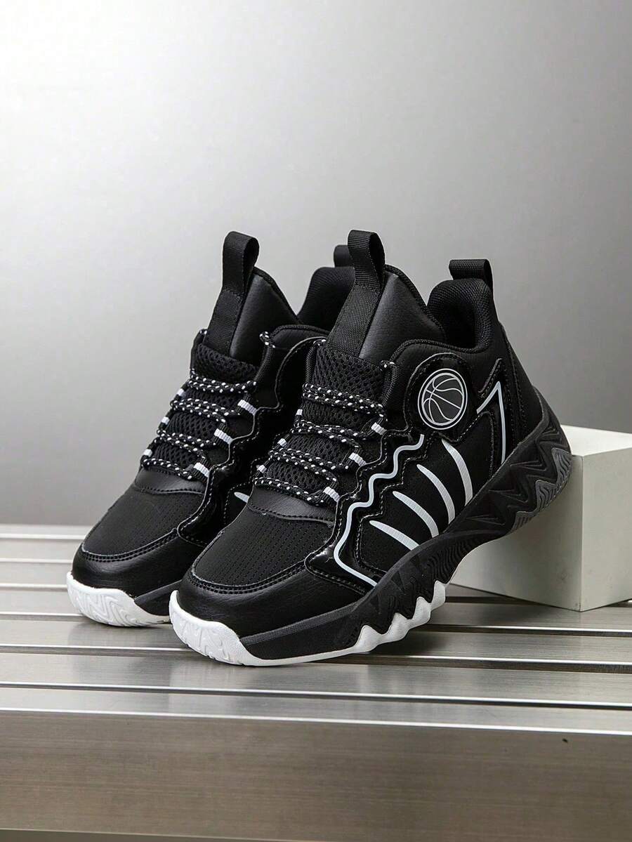 1 par de zapatillas de baloncesto para niños, zapatos deportivos para exteriores, zapatos casuales, nuevos zapatos de moda cómodos y transpirables con bloques de color para niños - Gris - Ver 1