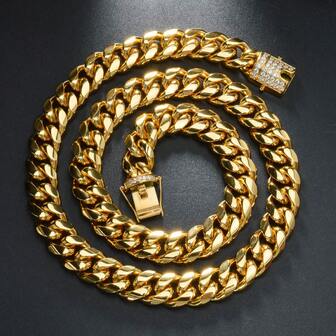 1 pieza Brazalete de moda cubano de acero inoxidable dorado con diamante falso para hombre