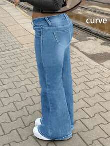 Quần Jeans Nữ Cỡ Lớn Thiết Kế Cổ Điển Kiểu Mỹ Cá Tính, Đã Giặt Và Làm Cũ - Rửa trung bình - Xem 4