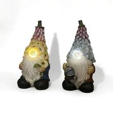 Gnomos iluminados para exteriores, decoraciones de jardín, diseño floral, figuras de enanos pequeños de resina para escritorio, patio y jardín. - Azul - Ver 6