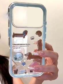 DIY可爱雪人树图案透明手机壳，兼容 17 Pro Max、17 Pro、17 Air、17、16 Pro Max、15、14、13、12、11 Pro Max，透明可爱防震保护套 - 藍邊 - 查看 2