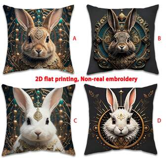 1pc/4pcs Easter 2D Embroidery Imitation, Rabbit Element Print Pattern Pillow Cover, Durable And Soft Touch, Suitable For Easter Decor Patio Garden Outdoor Furniture, Spring, Living Room Sofa Cushion Cover (No Pillow Insert) 18"X18" (45cm*45cm) *1pc/4PCS