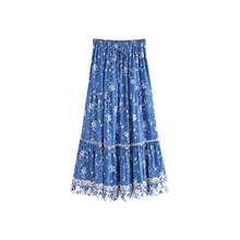 Falda bohemia plisada plisada con estampado floral y cintura elstica para mujer, Azul, XL - inicial - Ver 5