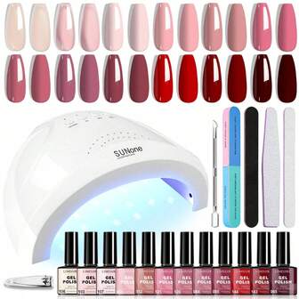 Gel Nail Polish Kit With U V Light, 12PCS Pink Series Colors Gel Nail Polish Set Manicure Starter Nail Kit Gifts For Women