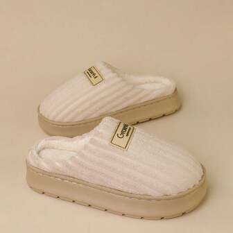 Nuevas pantuflas de casa clásicas con rayas y forro de felpa con memoria de espuma para mujeres en invierno, pantuflas gruesas y cálidas para parejas para interiores