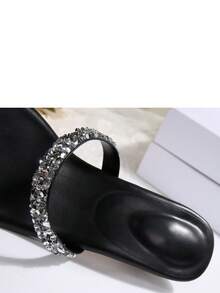 Giày cao gót hở mũi đính đá Rhinestone quai mảnh màu đen, giày sandal quai mảnh tối giản cho nữ mặc mùa hè, ngày lễ tình nhân - màu đen - Xem 11