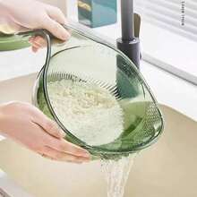 2-In-1 Multifunctional Colander With Handle - Can Be Used As A Vegetable Washer, Rice Washer, Strainer, And Fruit Bowl, Suitable For Kitchen Sinks, Can Be Used For Rinsing Rice, Preparing Salads, And Draining Pasta, A Practical Kitchen Essential And An Ideal Gift For Home Chefs, Space-Saving, A Great Christmas Kitchen Gift. - Multicolor - View 3