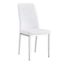 Set Of 4 White Dining Chairs: Silver Metal Legs, White PU Leather, For An Elegant Dining Room. - White - View 4