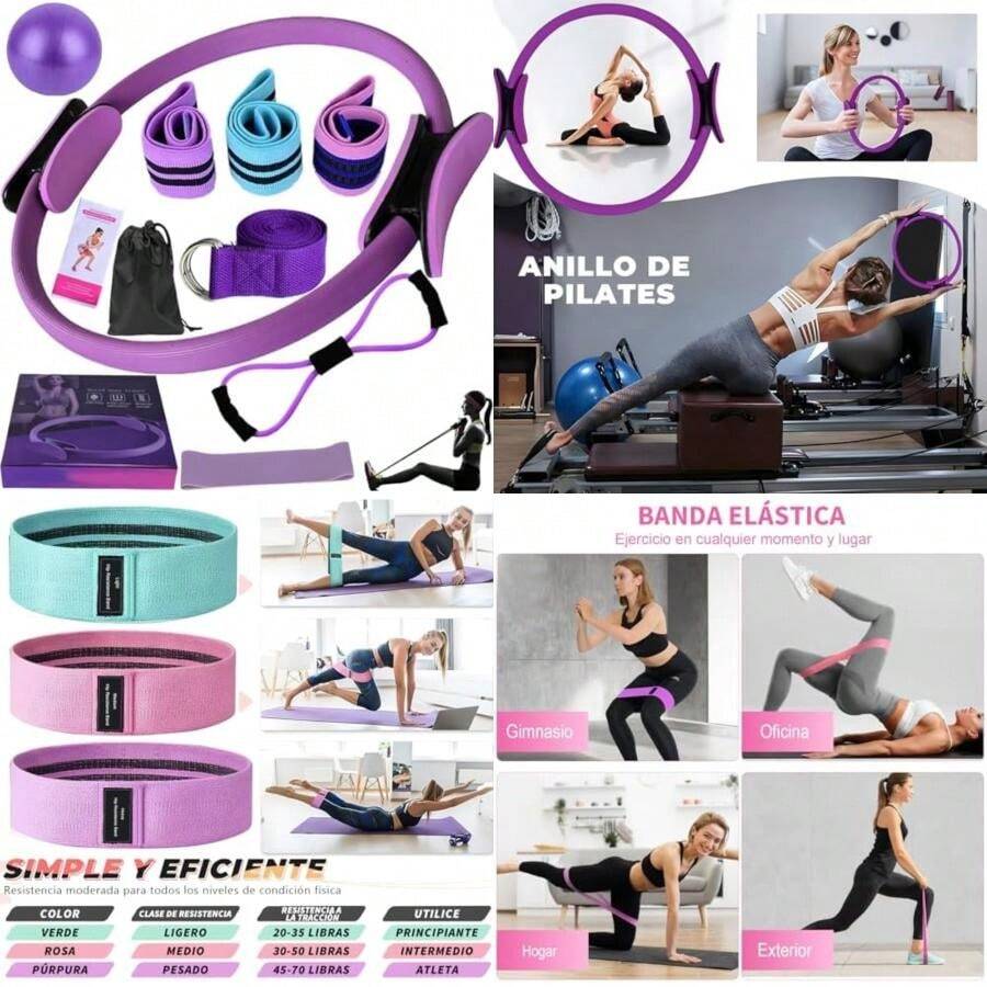 Equipo de Pilates para Entrenamientos en Casa, Kit De 11 Pilates En Casa, Pelota de Yoga de 25 cm, 8 Formas de Goma para Yoga, Bandas de Resistencia, Perfecto para Hacer Ejercicio en casa(Púrpura) - Multicolor - Ver 1