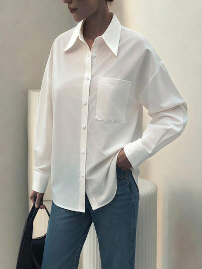女士纯色长袖衬衫，适合商务面试、通勤、休闲、简约优雅的办公着装、教师制服、情人节和秋季穿搭，也是情人节和新年女士衬衫的理想之选。