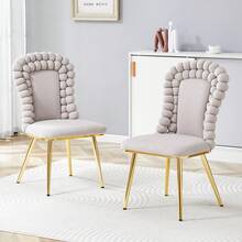 Light Gray Velvet Dining Table And Chairs (Set Of 2) – Ball Chain, Gold Metal Legs, Elegant Dining Room, Storage Space And Living Room - Light Grey - View 11