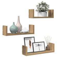 Mensole da parete vidaXL, 3 pezzi, realizzate a mano in legno composito di rovere. - Multicolore - Visualizzare 3