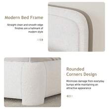Bed Frame, Upholstered Bed Frame With Headboard, Boucle Soft Bed For Bedroom, Easy Assembly, Twin/ Full/ Queen/ King/ Cal King, White/ Beige/ Black/ Rose Pink/ Light Grey/ Grey/ Green - 白色 - 查看 3