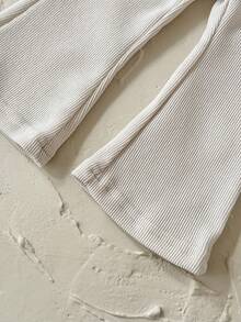 女婴休闲时尚米色条纹喇叭裤，春秋季 - 米色 - 查看 11