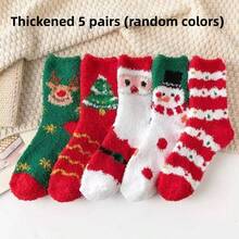 1 Pair Unisex Gingerbread Coral Fleece Socks, Comfortable Warm Mid-Calf Socks With Holiday Patterns, 95% Polyester, 5% Spandex, Suitable For Home Wear And Holiday Gifts - Multicolor - View 9