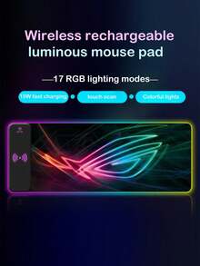 AKKHOO 15W RGB LED Wireless Charging Gaming Mouse Pad, USB Powered, Large Extended Desk Mat (31.5*11.8 Inches), Multi-Color Lighting, Stitched Edges, Non-Slip Rubber Base, Fine-Woven Surface Fabric, Suitable For PC, Laptop, Gaming, Reading, Designed For Professional Gamers - Black - View 1