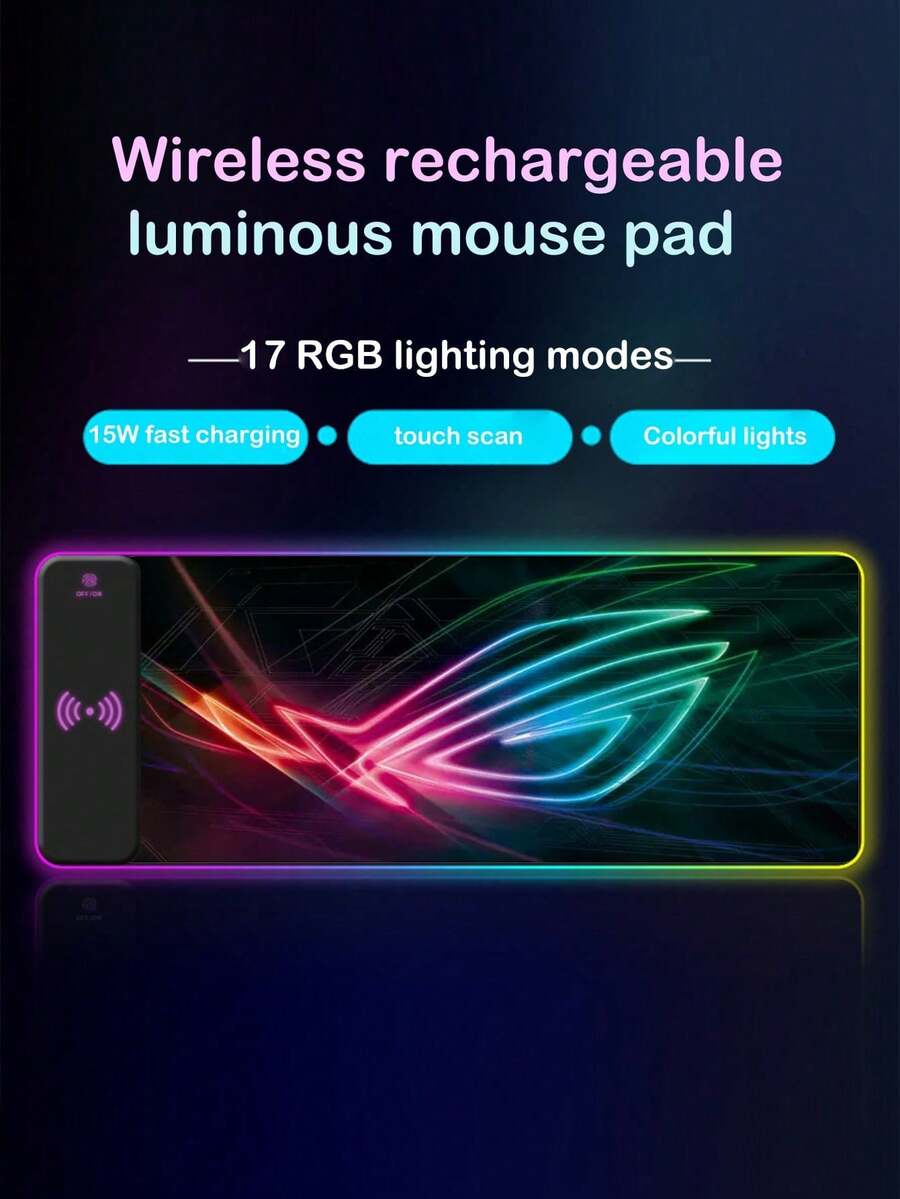 AKKHOO 15W RGB LED Wireless Charging Gaming Mouse Pad, USB Powered, Large Extended Desk Mat (31.5*11.8 Inches), Multi-Color Lighting, Stitched Edges, Non-Slip Rubber Base, Fine-Woven Surface Fabric, Suitable For PC, Laptop, Gaming, Reading, Designed For Professional Gamers - Black - View 1