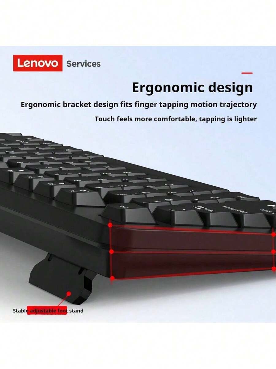 Lenovo KM101 Keyboard And Mouse Combo: Wired Mouse, Ergonomic Flat Keycaps, Silkscreened Characters That Won't Wear Off Over Time, USB Plug And Play, Suitable For Students, Offices, And Home Use. - Black - View 1