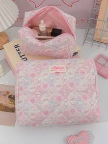 1 chiếc túi đựng mỹ phẩm chần bông họa tiết nơ hình cún con kẻ caro hồng, túi trang điểm có khóa kéo dung tích lớn, túi đựng đồ dùng du lịch tiện dụng cho băng vệ sinh, chìa khóa, điện thoại, sạc, son môi, mỹ phẩm, nước hoa, cọ trang điểm, món quà lý tưởng cho phụ nữ, bé gái, sinh viên, sinh nhật, bạn bè. - Hồng - Xem 16