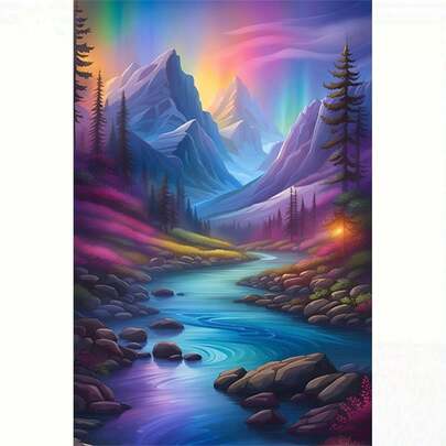 1件套5D DIY钻石画套装，梦幻极光风景钻石画，客厅装饰DIY手工钻石刺绣，跨境供应，圣诞装饰