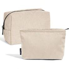 Bolsa de Maquillaje Pequeña 2 Pcs Bolsa de Cosméticos de Pana Estética para Mujer Bolsa para Maquillaje Cosmetiquera para Maquillaje para Viajar Neceser Mujer Portátil - beige - Ver 4