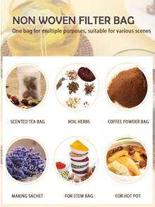 100 piezas Bolsas de té de tela no tejida, Bolsas de té (sin hojas de té), Bolsas de filtro de té con cordón y anillo de sellado, Bolsas de té para especias, Bolsas de té desechables con cuerda sellada, Filtro de uso múltiple para la cocina, Adecuado para hojas de té, especias y telas finas, Bolsas de filtro de tela no tejida para té, café, hierbas y especias - Multicolor - Ver 7