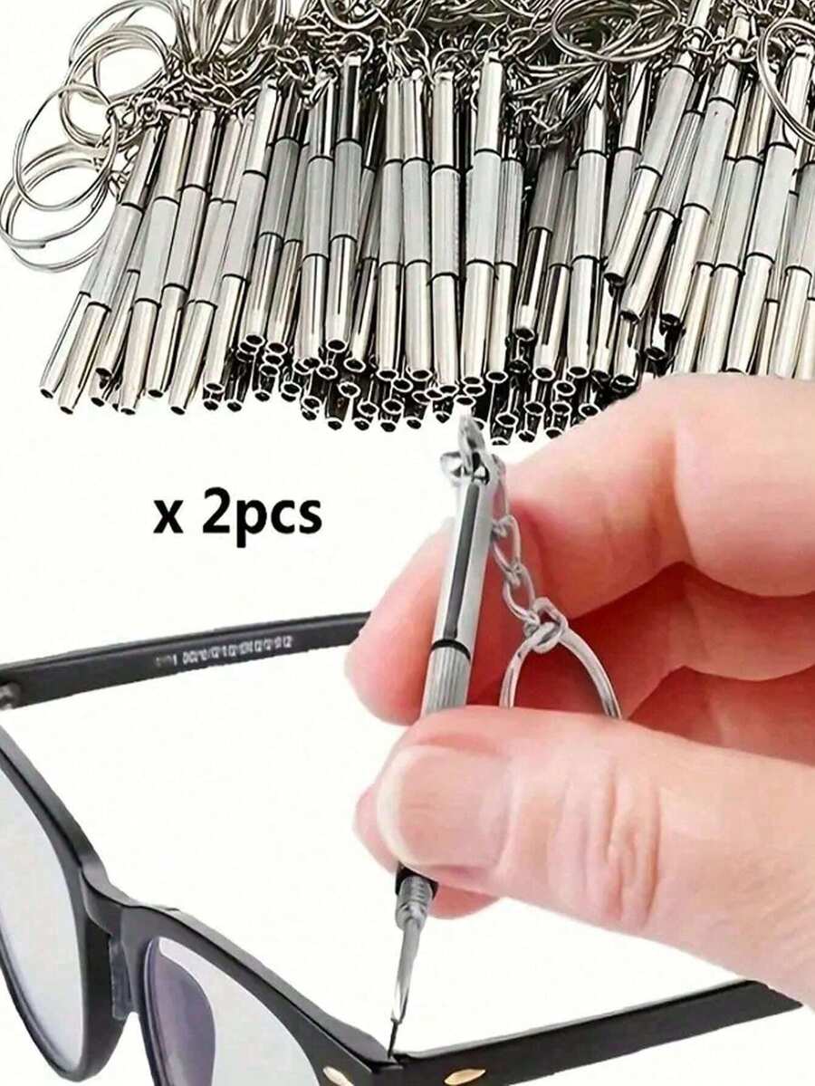 2pcs, Precision Screwdriver Repair Kit, Mini Glasses Eyeglass Screwdriver, Multifunctional 3-In-1 Portable For Tightening And Watch Repair, Steel With Keychain, Mini Size, For Men As Holiday Gift For Eyewear Maintenance - Silver - View 1