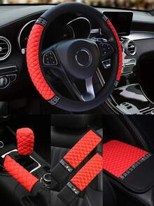 6 قطع/مجموعة طقم داخلي للسيارة - غطاء مقود جلدي مزين بأحجار الراين الملونة، مناسب للتعديل من 14.5 إلى 15 بوصة، يشمل غطاء عصا نقل السرعة، غطاء فرامل اليد، وسادة الكتف، وسادة الذراع، تصميم لامع ولامع، مناسب عالمي، للاستخدام على مدار السنة، أنيق ومريح