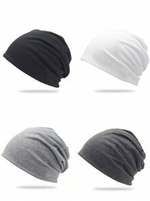 1/2/4pcs Cotton Casual Elastic Skull Cap Beanie, Unisex Loose Lightweight Brimless Hat