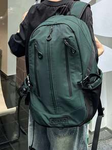 1pc Contrast Color Anti-Theft Large Capacity Casual Fashion Backpack With Waist Strap, Suitable For Men And Women, School, Work, Travel, Commuting, Short Trip