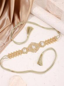 Boho Floral Hollow Lace-Up Waist Chain, Moroccan Women Body Chain, Tassel Adjustable Caftan Dress Accessory, Suitable For Wedding, Festival, Performance, Street Style - Waist Chain - View 6