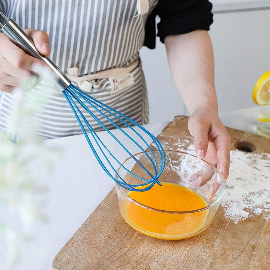 Stainless Steel Egg Beater Set - Manual Kitchen Mixer, Suitable for Beating, Whipping, Mixing - Enhanced Durability Bubble Egg Beater Set, Food Grade, Easy to Clean, Ergonomic Design - No Batteries Required - Azul - Ver 1