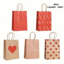 20个装情人节心形牛皮纸袋，带结实手柄，可用作派对礼品袋、零售购物袋、生日、周年纪念、花园派对、节日装饰、活动庆典及派对用品等主题装饰袋。 - 彩色 - 查看 15