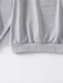 Sanrio Co-Branded Hello Kitty Minimalist Sweatshirt, Women's Casual Crew Neck Top, Cute Kitty Face & Bow Print, Soft Loose Version, Suitable For Spring/Autumn/Winter Daily Outfit Scenarios - 灰色 - 查看 4