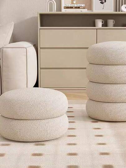 2 capas Puf otomano redondo, moderno taburete suave con forma de dona viral, mueble de sala de estar, banco pequeño, taburete de tocador de peluche, silla de maquillaje para decoración del hogar, reposapiés acolchado suave para sala de estar y dormitorio, banco minimalista para cambiar de zapatos