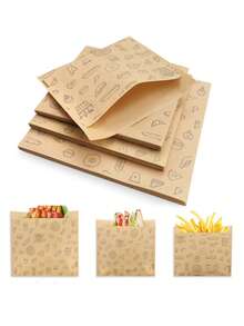 25/50/100 件棕色自粘密封食品储藏袋，适用于三明治、面包、炸薯条，非常适合野餐、派对、学校用品、糖果、巧克力、饼干等食品袋