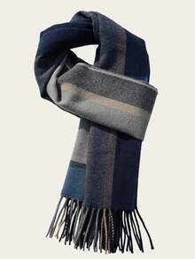 New Autumn/Winter Couple's Knitted Plaid Striped Double-Sided Tassel Warm Scarf, Versatile For Boyfriend/Girlfriend, Teachers, Students, Birthday Gifts, Long Thick Neck Warmer, Casual & Elegant - Multicolor - View 10