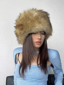 1pc Women's Soft Fluffy Warm Knitted Hat, White, Suitable For Autumn/Winter Decoration