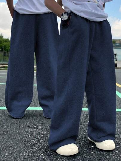 1pc Tween Boys Casual Loose Fit Thermal Lined Straight Leg Pants, Suitable For Outdoor Sports, Thick & Warm, Spring/Autumn/Winter