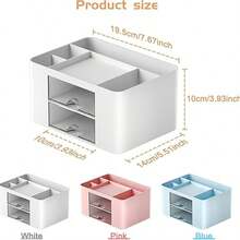 Desk Pen Holder, 2-Drawer Office Desk Organizer Box, 5-Compartment Desktop Storage Pouch For Stationery, Suitable For Office, School, And Home, Cute Pencil Cup (White) - 白色 - 查看 6