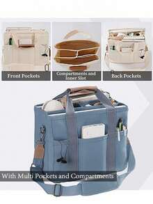 Nuevo bolso de mujer de gran capacidad y múltiples compartimentos, de diseño minimalista y versátil, compacto, con correa de hombro ajustable, adecuado para ir al trabajo, salidas, compras y almacenamiento - Celeste - Ver 5