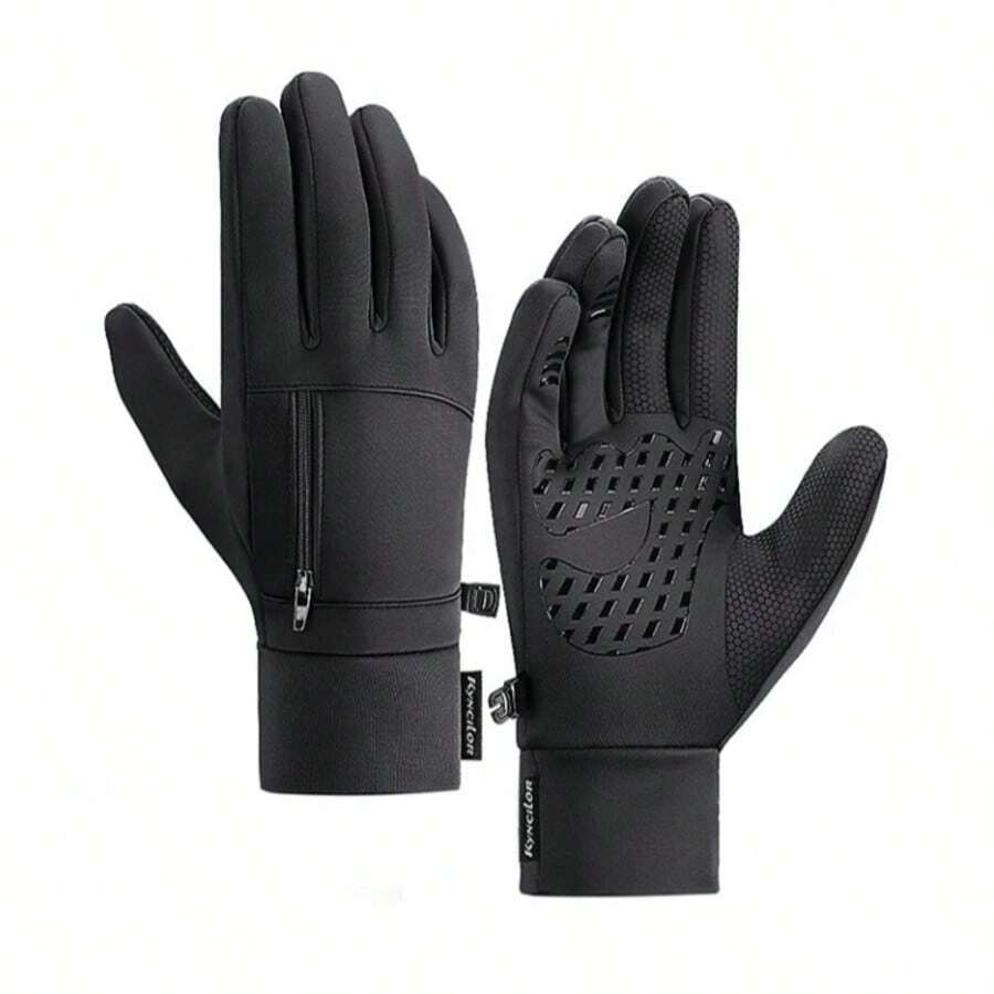 Waterproof, Thermal, Non-Slip Motorcycle Gloves With Touchscreen And Pocket. - Black - View 1