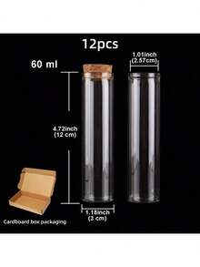 12 Stücke/Set transparente Glasröhrchen mit Gummistopfen | leere Glasflaschen & Gläser für Kunst, DIY Basteln, Hochzeitsgeschenke | 11 Größen: 15ml/20ml/25ml/30ml/40ml/50ml/55ml/60ml, 3cm Durchmesser