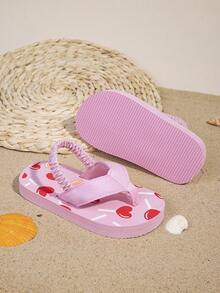 Toddler Girls' Flip Flops With Elastic Strap, Cartoon Heart Pattern, Cute For Daily Wear, Fruit Slice Design, Thick Soft Comfortable Non-Slip Indoor/Outdoor Slippers - Multicolor - View 2
