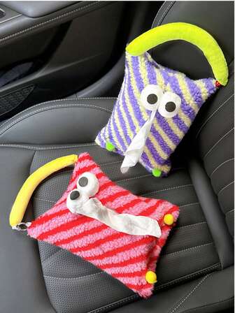 1个可爱怪兽汽车纸巾盒，趣味车载纸巾架，卡通怪兽汽车餐巾纸分配器，可爱仪表盘配件，适合儿童女孩旅行、公路旅行、后座收纳、家庭办公室、托儿所礼物、生日、圣诞节、节日礼物，小巧轻便，便携通用，易于安装，装饰实用，防尘防溢，充满魅力，趣味十足，送给她的礼物